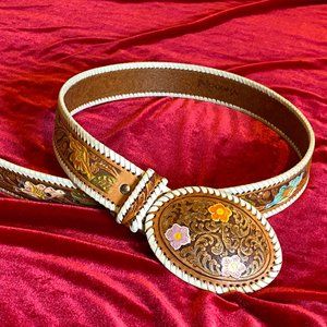 Leather Tooled Western Belt